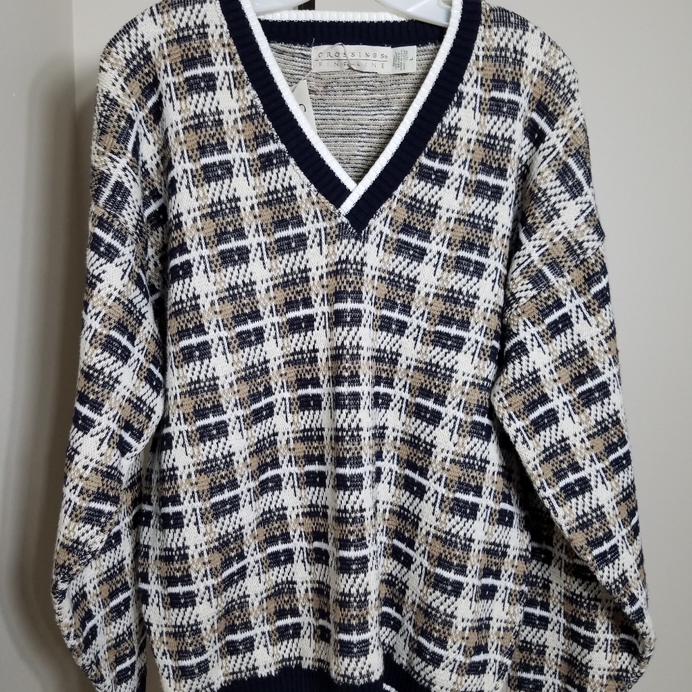 Crossings Fine Lined V-Neck Mens Sweater Sz L